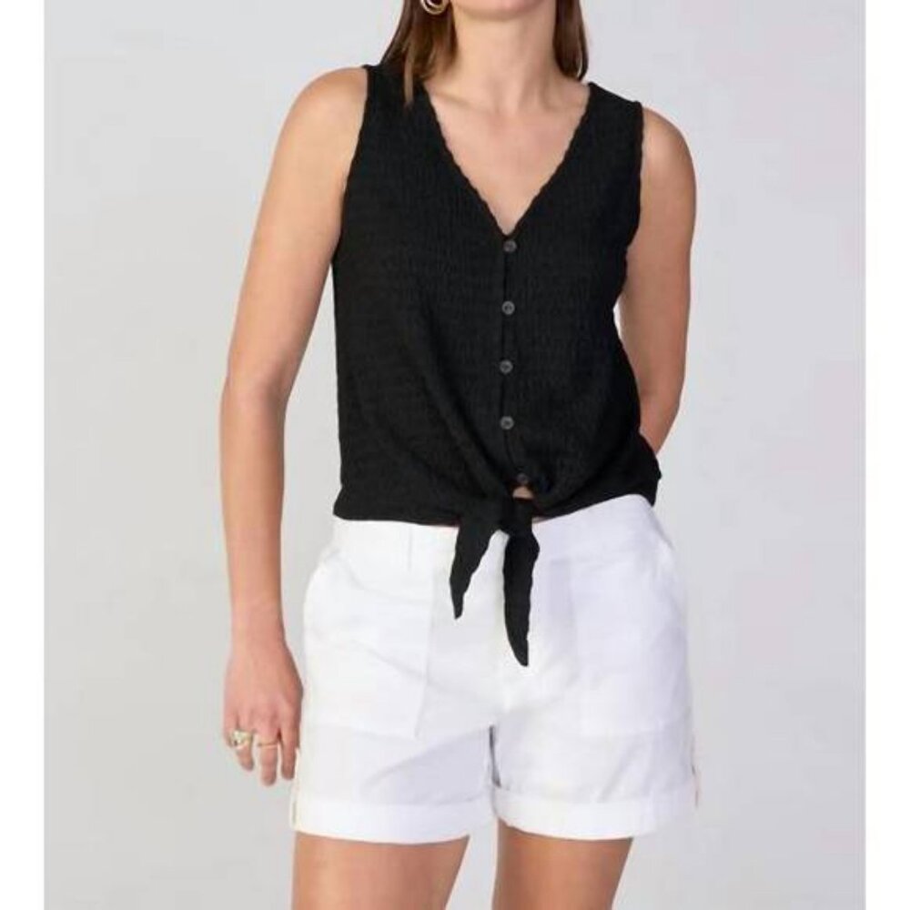 Sanctuary Link Up Black Sleeveless Textured Tie Top Size L